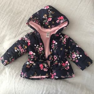 Little Me floral winter coat w hood, size 12m